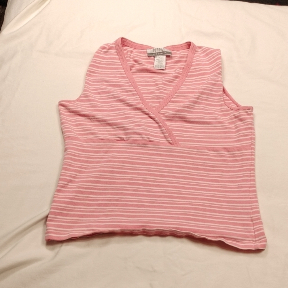 Nine & co. Women's Pink and White Ribbed Fitted Tank Top Size Large